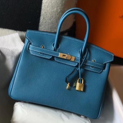 Hermes Birkin 25cm Bag In Blue Jean Clemence Leather TDBS26078