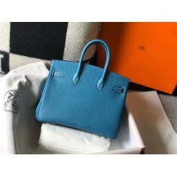 Hermes Birkin 25cm Bag In Blue Jean Clemence Leather TDBS26078