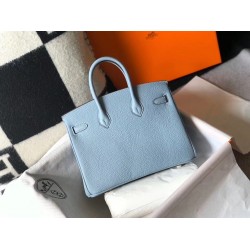 Hermes Birkin 25cm Bag In Blue Lin Clemence Leather TDBS26079