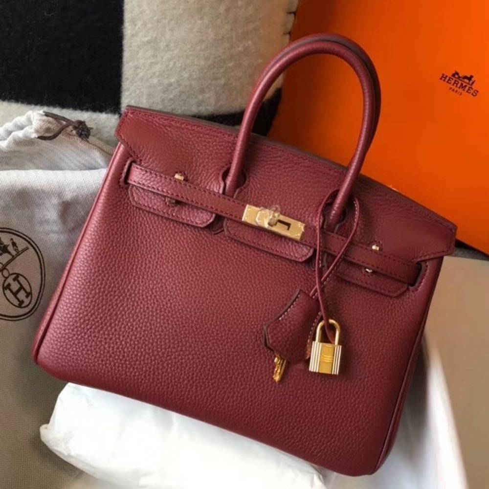 Hermes Birkin 25cm Bag In Bordeaux Clemence Leather TDBS26080