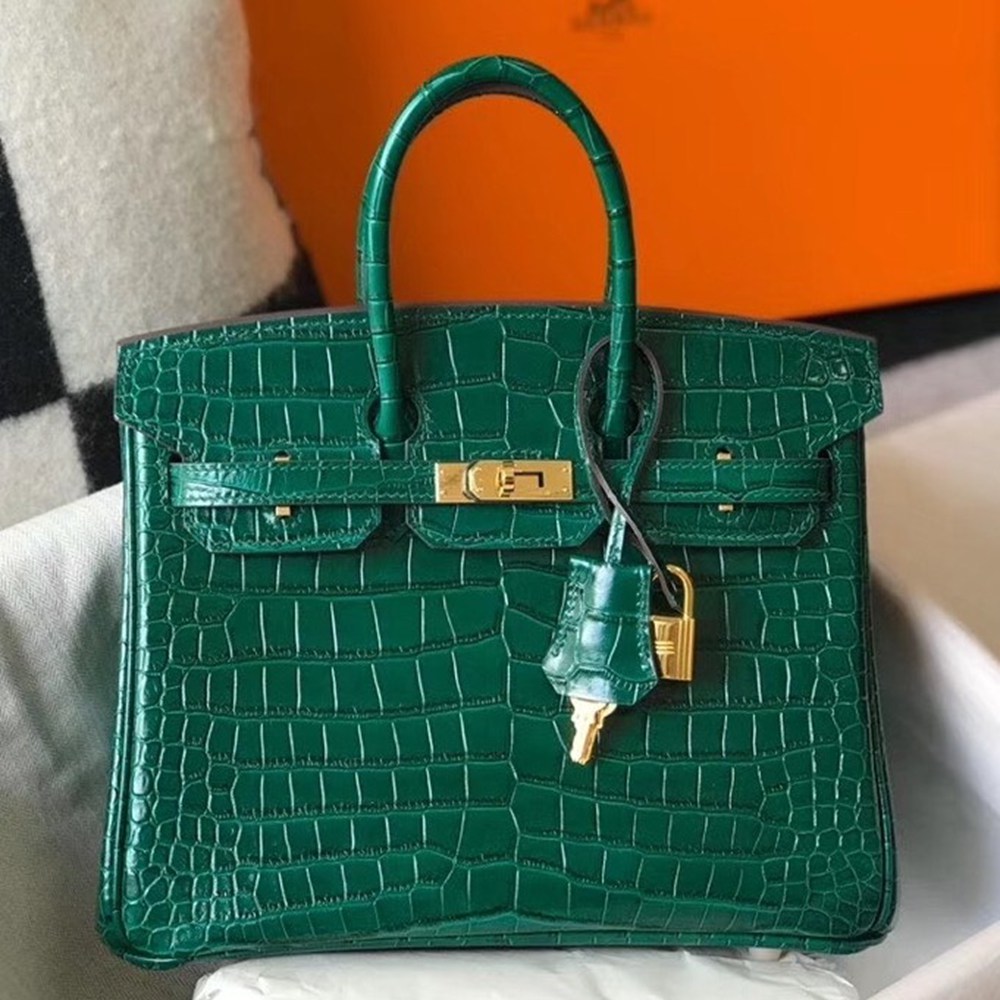 Hermes Birkin 25cm Bag In Green Embossed Crocodile Leather TDBS26083