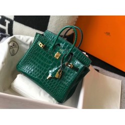 Hermes Birkin 25cm Bag In Green Embossed Crocodile Leather TDBS26083