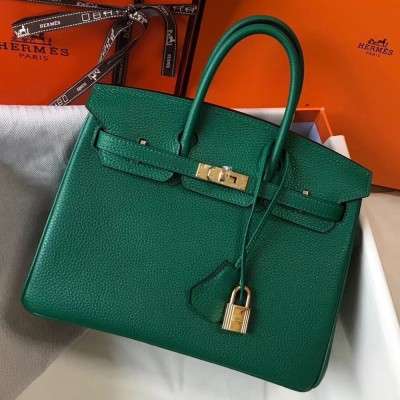 Hermes Birkin 25cm Bag In Malachite Clemence Leather TDBS26084