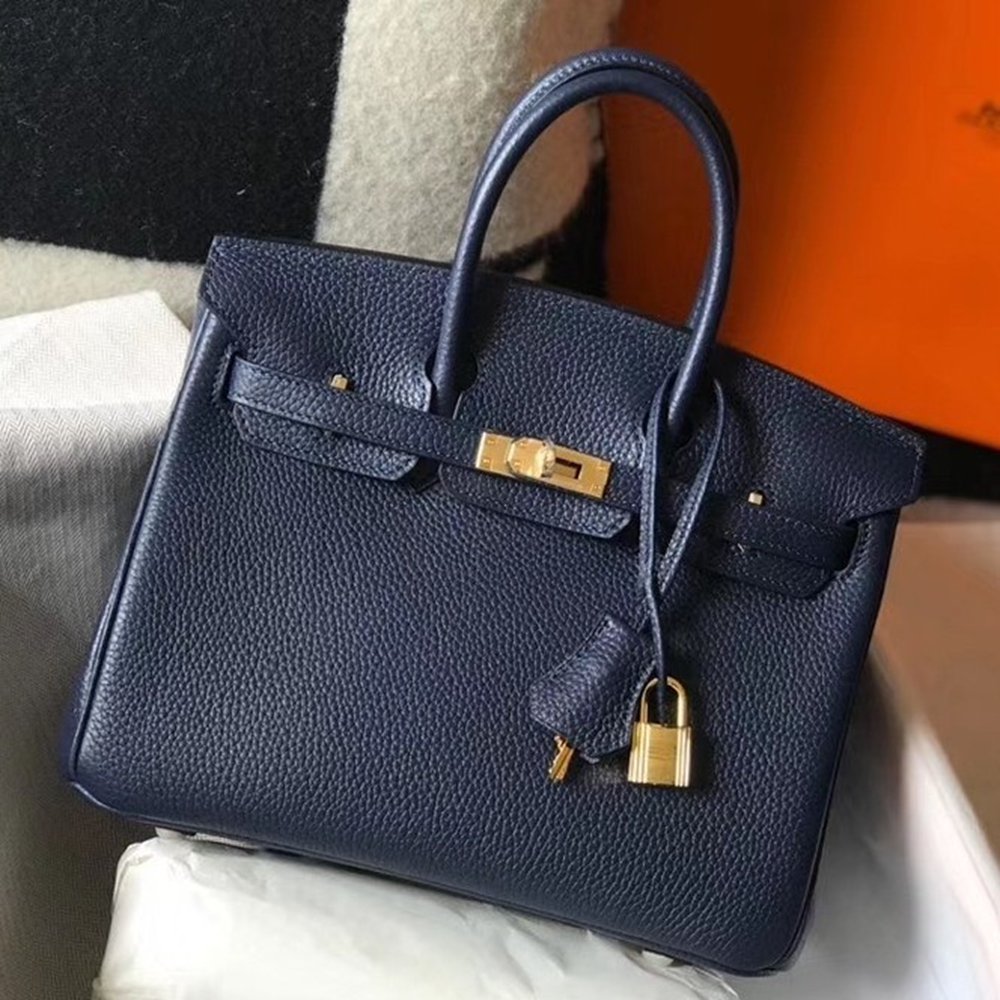 Hermes Birkin 25cm Bag In Navy Blue Clemence Leather TDBS26085