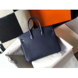 Hermes Birkin 25cm Bag In Navy Blue Clemence Leather TDBS26085