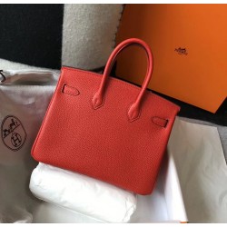 Hermes Birkin 25cm Bag In Red Clemence Leather TDBS26088