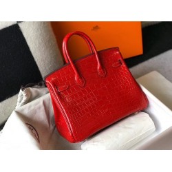 Hermes Birkin 25cm Bag In Red Embossed Crocodile Leather TDBS26089