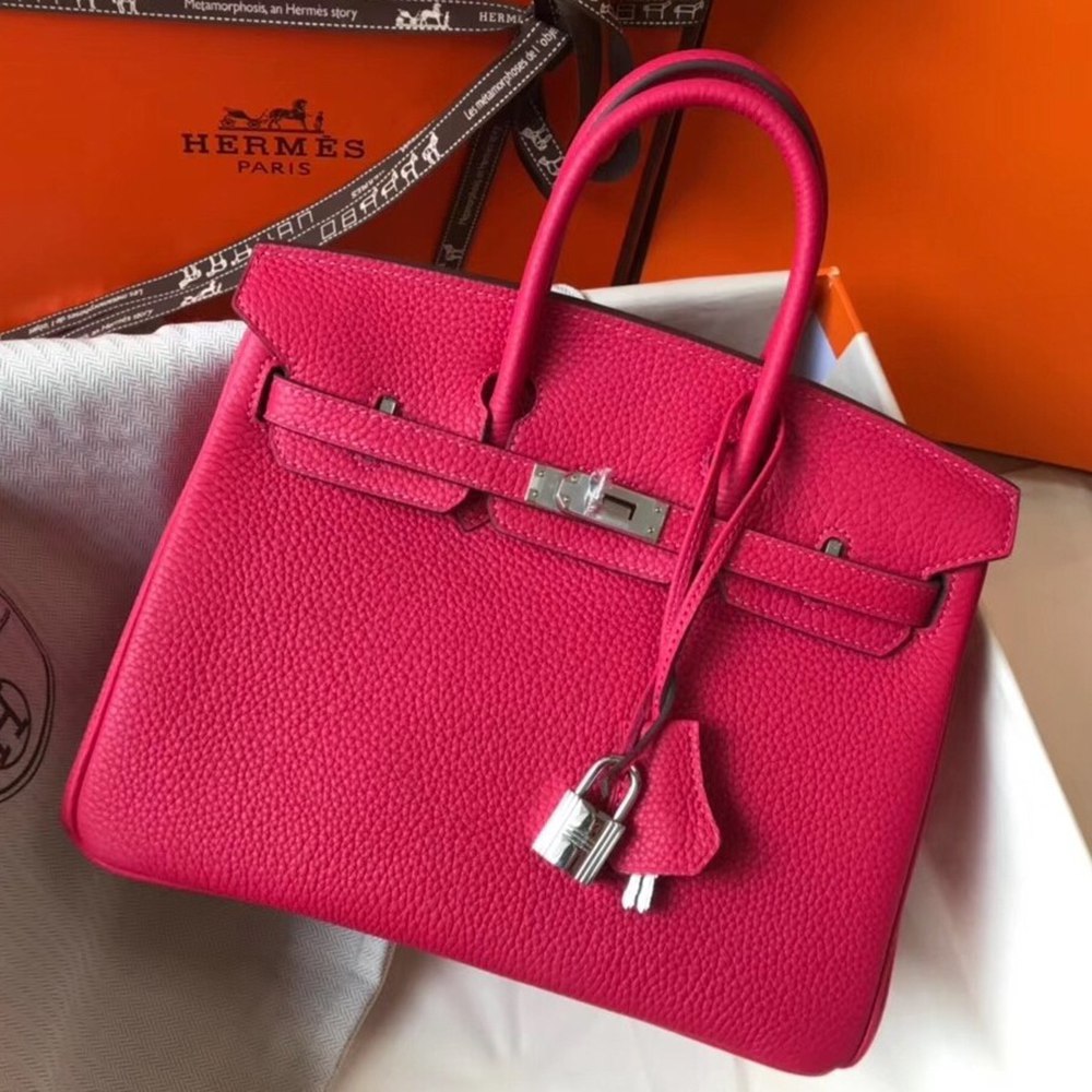 Hermes Birkin 25cm Bag In Rose Red Clemence Leather TDBS26090