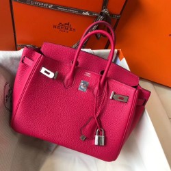 Hermes Birkin 25cm Bag In Rose Red Clemence Leather TDBS26090