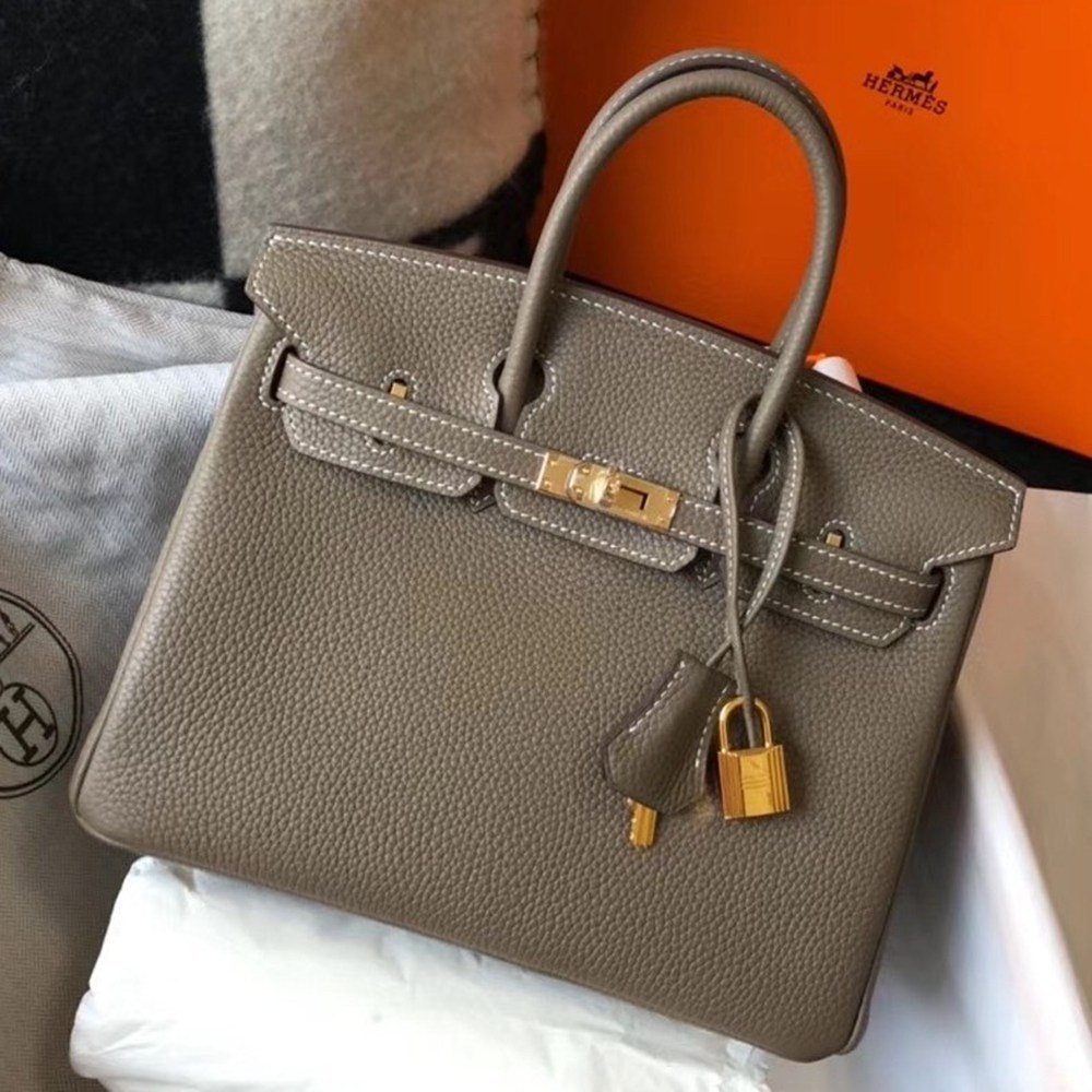 Hermes Birkin 25cm Bag In Taupe Clemence Leather TDBS26092