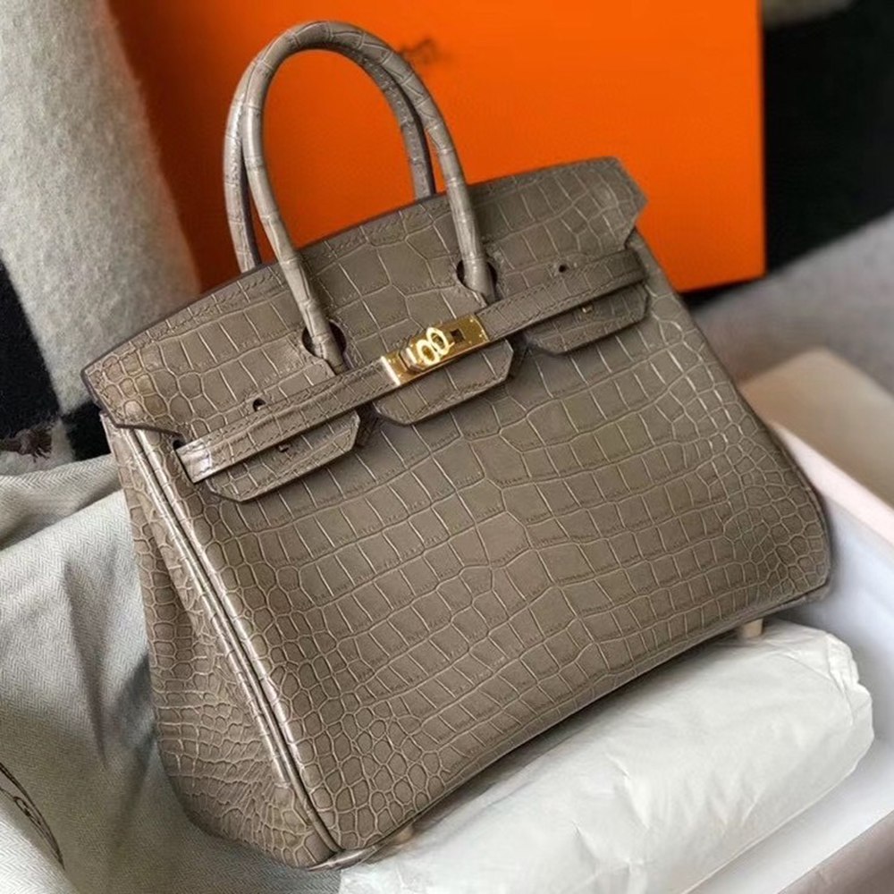 Hermes Birkin 25cm Bag In Taupe Embossed Crocodile Leather TDBS26093