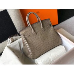 Hermes Birkin 25cm Bag In Taupe Embossed Crocodile Leather TDBS26093