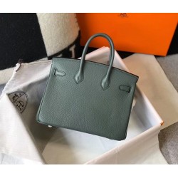 Hermes Birkin 25cm Bag In Vert Amande Clemence Leather TDBS26095