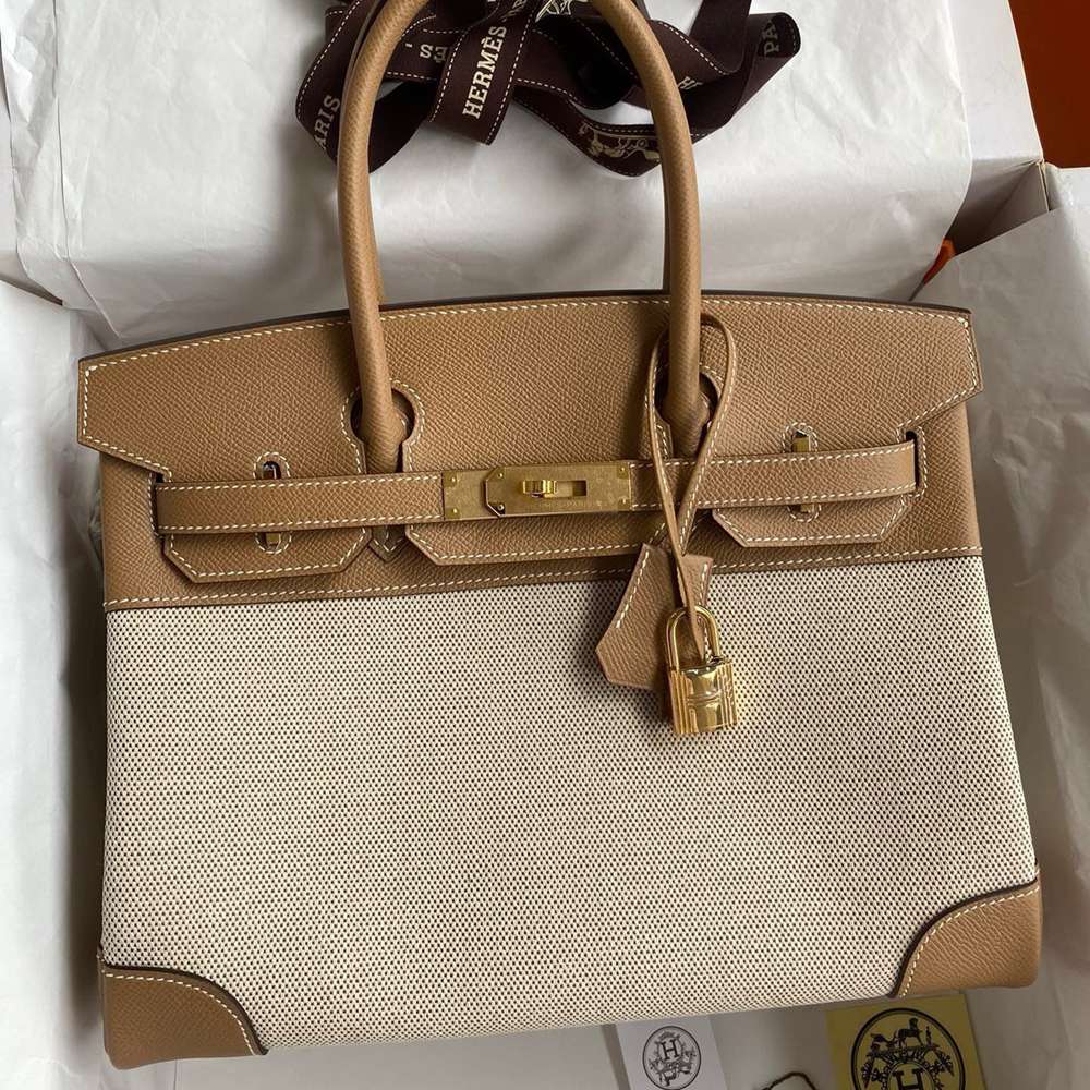 Hermes Birkin 30 Handmade Bag In Toile & Chai Epsom Leather TDBS26101