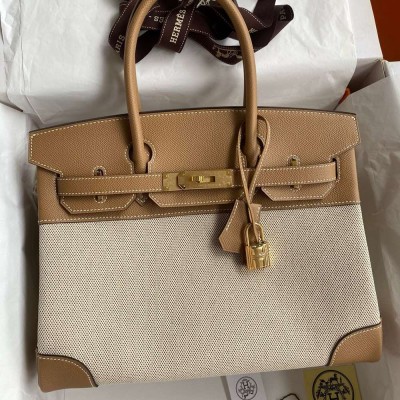 Hermes Birkin 30 Handmade Bag In Toile & Chai Epsom Leather TDBS26101