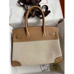 Hermes Birkin 30 Handmade Bag In Toile & Chai Epsom Leather TDBS26101