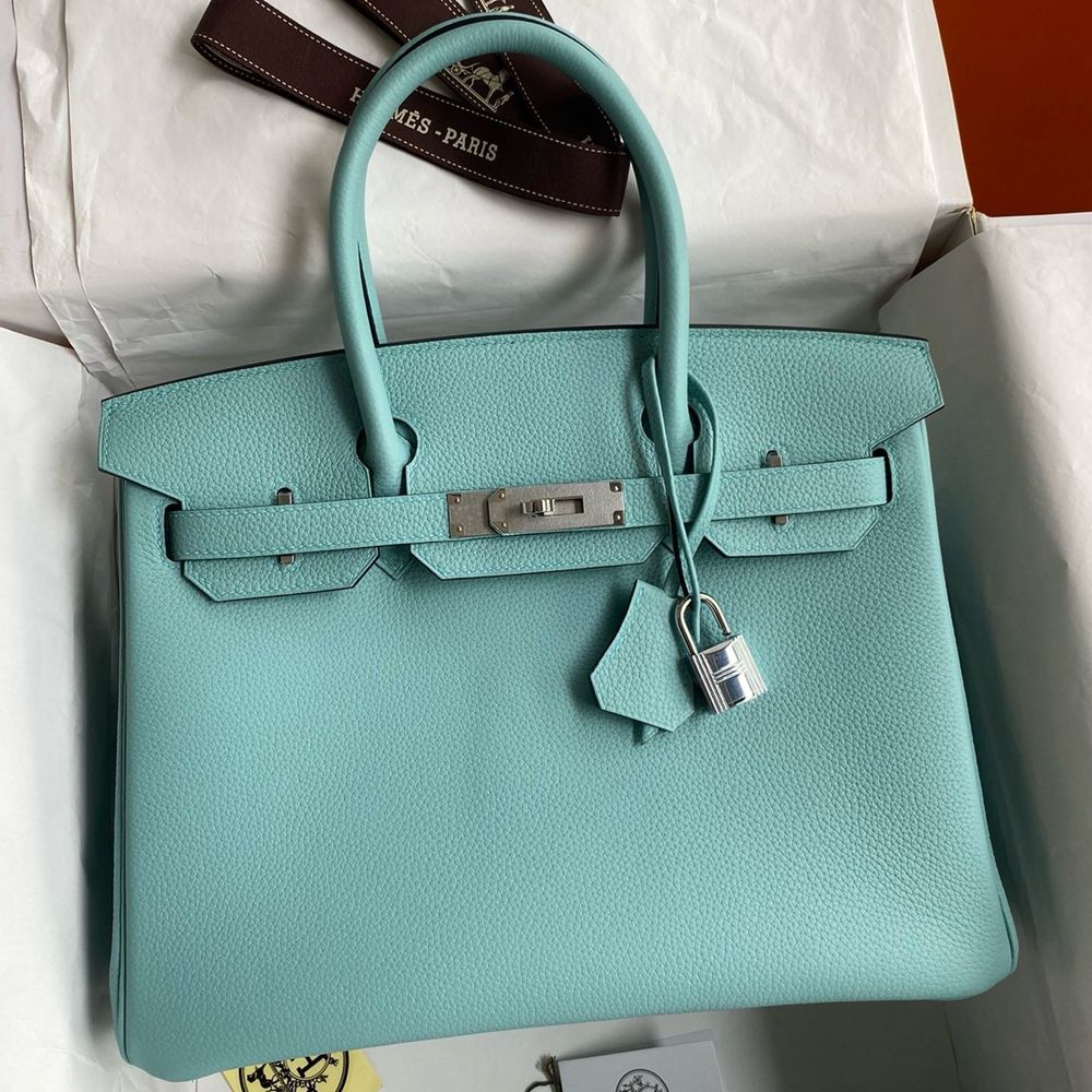 Hermes Birkin 30 Retourne Handmade Bag In Blue Atoll Clemence Leather TDBS26107