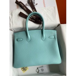 Hermes Birkin 30 Retourne Handmade Bag In Blue Atoll Clemence Leather TDBS26107