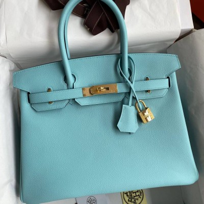 Hermes Birkin 30 Retourne Handmade Bag In Blue Atoll Epsom Calfskin TDBS26108