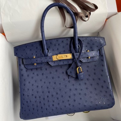 Hermes Birkin 30 Retourne Handmade Bag In Blue Iris Ostrich Leather TDBS26109