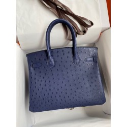 Hermes Birkin 30 Retourne Handmade Bag In Blue Iris Ostrich Leather TDBS26109