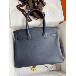 Hermes Birkin 30 Retourne Handmade Bag In Blue Nuit Epsom Calfskin TDBS26110