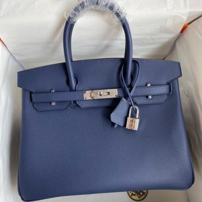 Hermes Birkin 30 Retourne Handmade Bag In Blue Saphir Epsom Calfskin TDBS26111