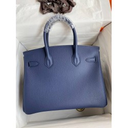 Hermes Birkin 30 Retourne Handmade Bag In Blue Saphir Epsom Calfskin TDBS26111