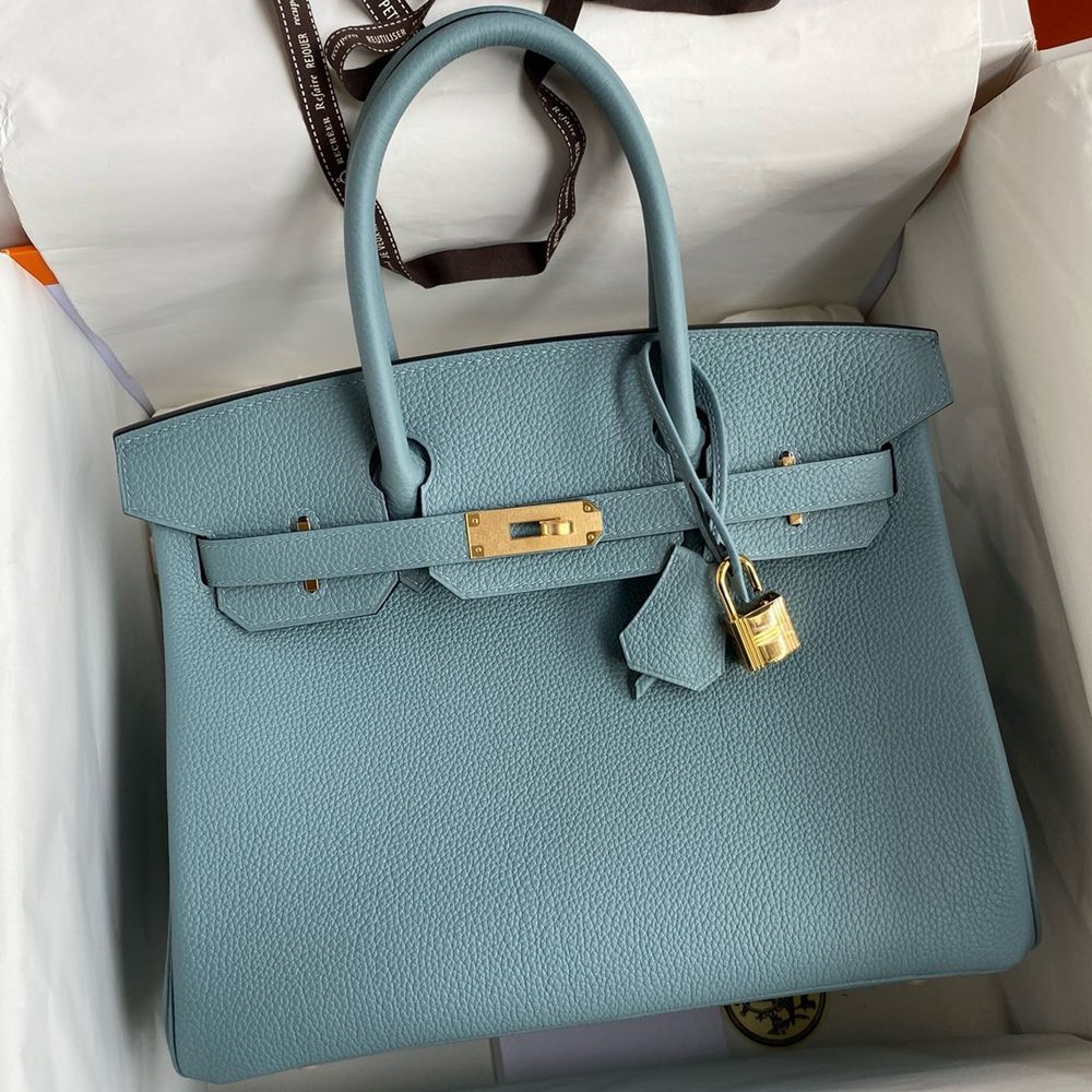 Hermes Birkin 30 Retourne Handmade Bag In Ciel Clemence Leather  TDBS26114