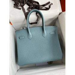 Hermes Birkin 30 Retourne Handmade Bag In Ciel Clemence Leather  TDBS26114