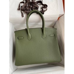 Hermes Birkin 30 Retourne Handmade Bag In Green Clemence Leather TDBS26120