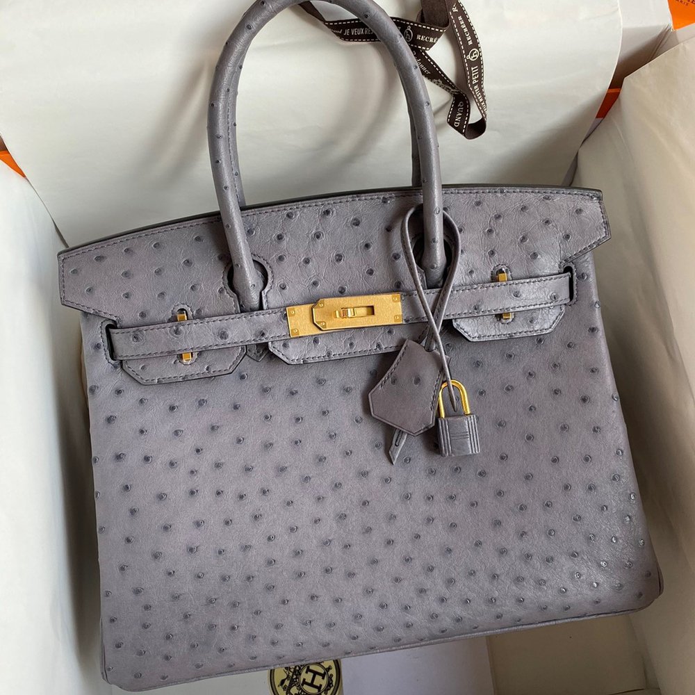 Hermes Birkin 30 Retourne Handmade Bag In Gris Asphalt Ostrich Leather  TDBS26121