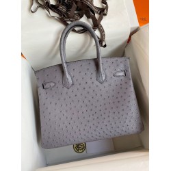 Hermes Birkin 30 Retourne Handmade Bag In Gris Asphalt Ostrich Leather  TDBS26121