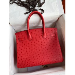 Hermes Birkin 30 Retourne Handmade Bag In Red Ostrich Leather TDBS26127