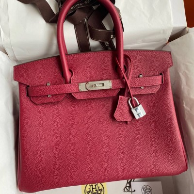 Hermes Birkin 30 Retourne Handmade Bag In Rouge Grenat Clemence Leather TDBS26128