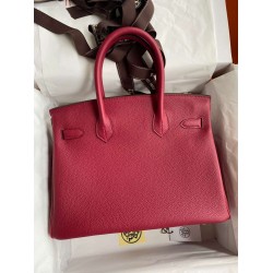 Hermes Birkin 30 Retourne Handmade Bag In Rouge Grenat Clemence Leather TDBS26128