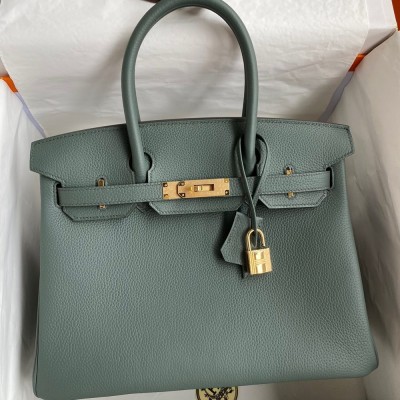 Hermes Birkin 30 Retourne Handmade Bag In Vert Amande Clemence Leather  TDBS26132