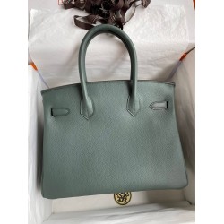 Hermes Birkin 30 Retourne Handmade Bag In Vert Amande Clemence Leather  TDBS26132