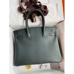 Hermes Birkin 30 Retourne Handmade Bag In Vert Cypres Chevre Mysore Leather  TDBS26133