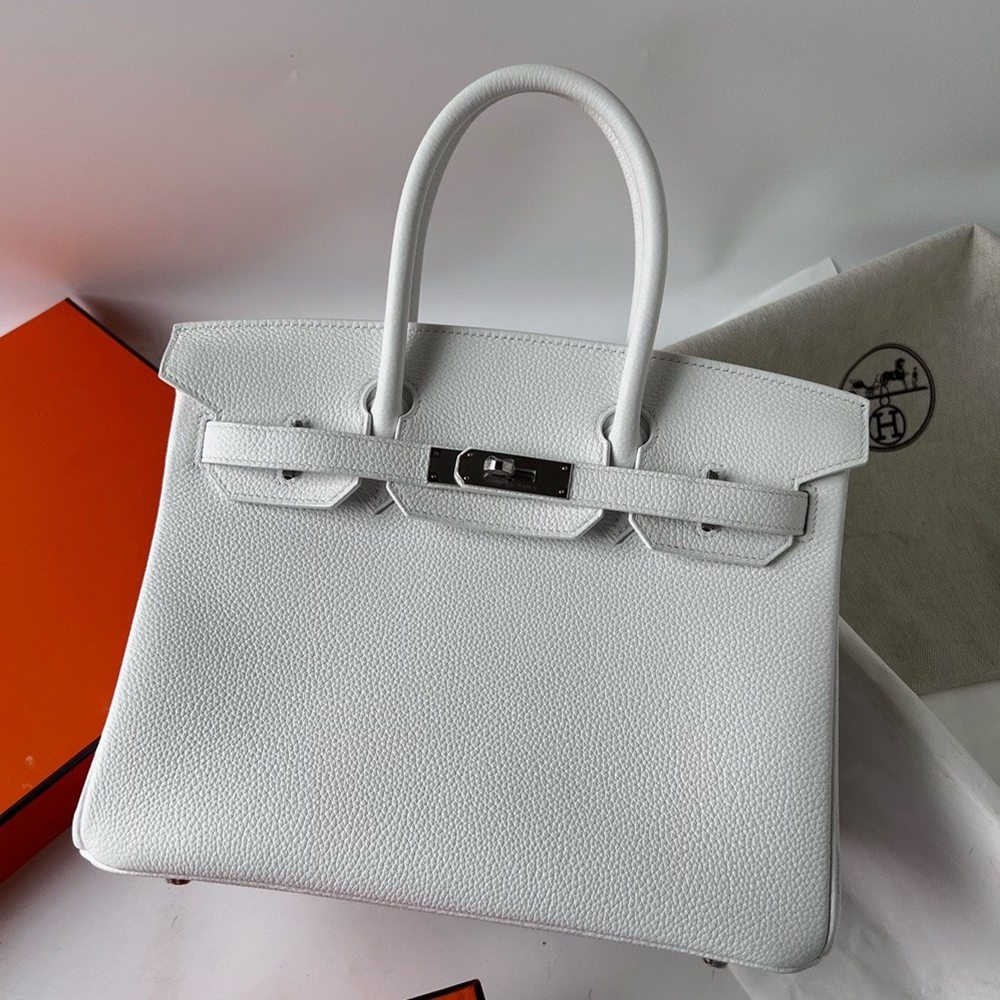 Hermes Birkin 30 Retourne Handmade Bag In White Clemence Leather TDBS26136