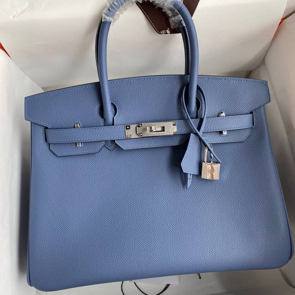 Hermes Birkin 30 Retourne Handmade Bag in Blue Agate Epsom Calfskin TDBS26106