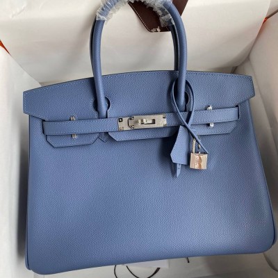 Hermes Birkin 30 Retourne Handmade Bag in Blue Agate Epsom Calfskin TDBS26106