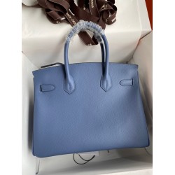 Hermes Birkin 30 Retourne Handmade Bag in Blue Agate Epsom Calfskin TDBS26106