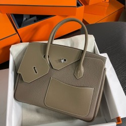 Hermes Birkin 30 en Desordre Bag in Taupe Swift and Clemence Leather TDBS26099