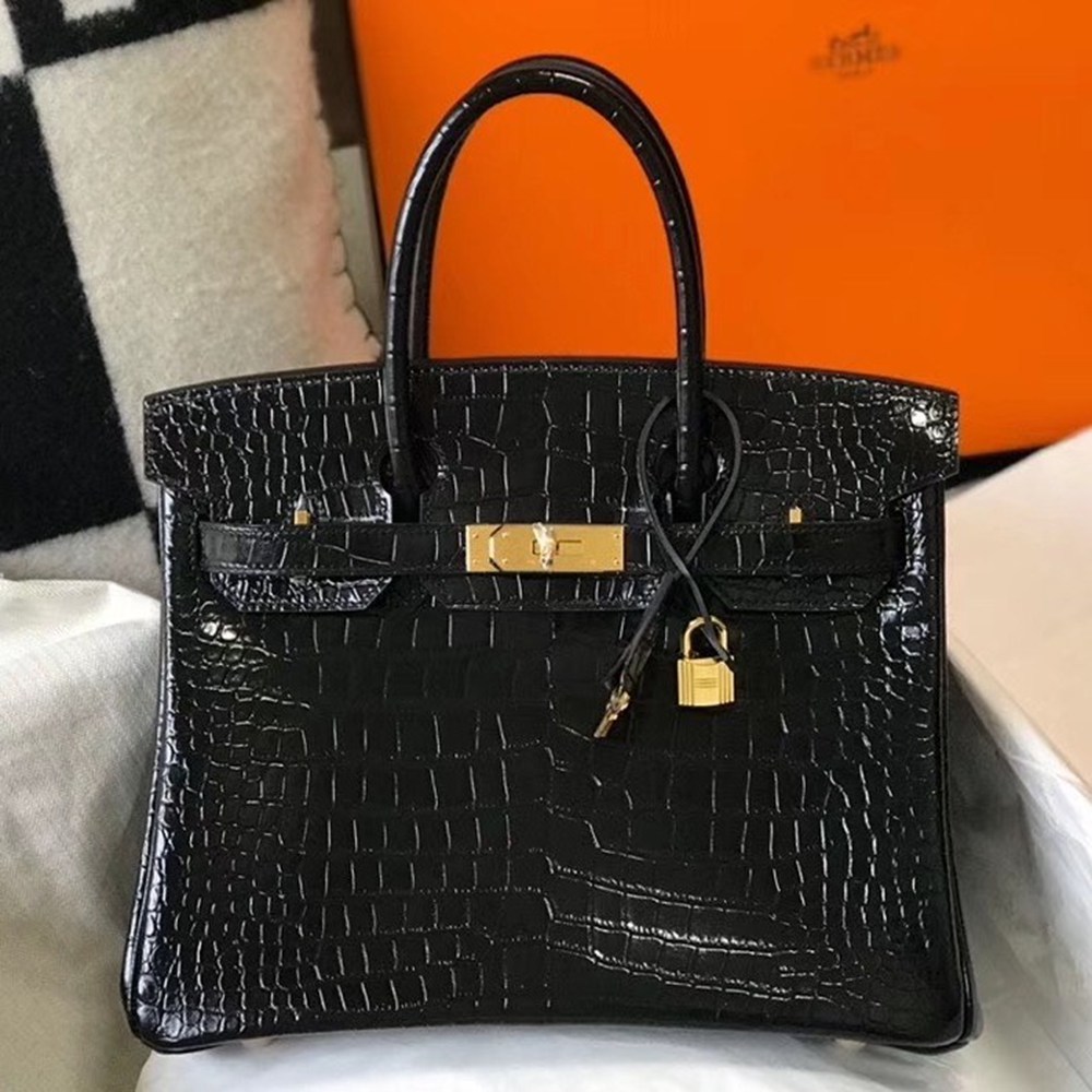 Hermes Birkin 30cm Bag In Black Embossed Crocodile Leather TDBS26138