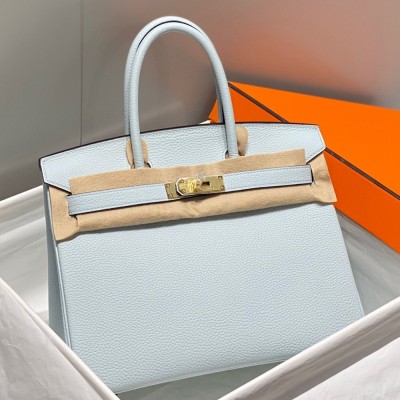 Hermes Birkin 30cm Bag In Blue Brume Clemence Leather GHW TDBS26140