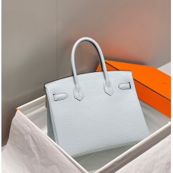 Hermes Birkin 30cm Bag In Blue Brume Clemence Leather GHW TDBS26140