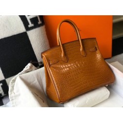 Hermes Birkin 30cm Bag In Gold Embossed Crocodile Leather TDBS26142