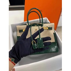 Hermes Birkin 30cm Bag In Green Crocodile Porosus Shiny Skin TDBS26143