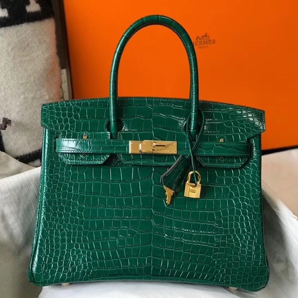 Hermes Birkin 30cm Bag In Green Embossed Crocodile Leather TDBS26144